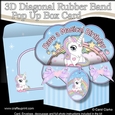 3D Diagonal Rubber Band Pop Up Box Card Kit - Cute Little Unicorn Rainbow