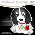 3D Shaped Card Mini Kit - Cute Romantic Springer Spaniel Dog has a Rose