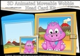 3D Animated Moveable Wobble Head Card - Cute Little Dana Dino