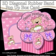 3D Diagonal Rubber Band Pop Up Box Card Kit - Cute Mothers Day Teddy Bear has a bunch of Roses