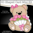 3D Shaped Card Kit - Cute Little Mothers Day Bear has a Bouquet of Roses