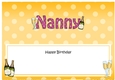 Large DL Happy Birthday NANNY insert with Champagne
