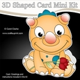 3D Shaped Card Mini Kit - Cute Little Dinosaur has Rose