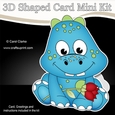 3D Shaped Card Mini Kit - Cute Little Dinosaur has Rose