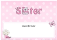 Large DL Happy Birthday SISTER insert with Livvy Bear