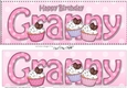 Large DL Happy Birthday GRANNY 3D decoupage with Cupcakes