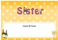 Large DL Happy Birthday SISTER insert with Champagne