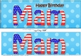 Large DL Happy Birthday MAM 3D decoupage USA Stars & Stripes