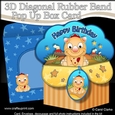 3D Diagonal Rubber Band Pop Up Box Card Kit - Cute Little Dinosaur