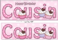 Large DL Happy Birthday COUSIN 3D decoupage with Cupcakes