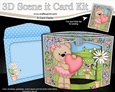 3D Triangle Shadow Box Scene it Card Kit - Livvy Bear has a Heart