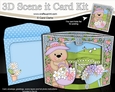3D Triangle Shadow Box Scene it Card Kit - Livvy Bear is Gardening