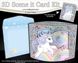 3D Triangle Shadow Box Scene it Card Kit - Cute Little Unicorn Magic