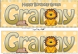 Large DL Happy Birthday GREAT GRANNY 3D decoupage with Cute Lion