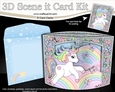 3D Triangle Shadow Box Scene it Card Kit - Cute Little Unicorn Rainbow 
