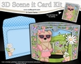 3D Triangle Shadow Box Scene it Card Kit - Livvy Bear is in the Garden