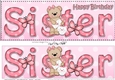 Large DL Happy Birthday SISTER 3D decoupage with Livvy Bear