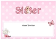 Large DL Happy Birthday SISTER insert with Livvy Bear