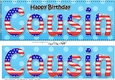 Large DL Happy Birthday COUSIN 3D decoupage USA Stars & Stripes