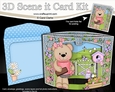 3D Triangle Shadow Box Scene it Card Kit - Livvy Bear takes a break in the Garden