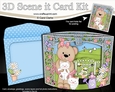3D Triangle Shadow Box Scene it Card Kit - Livvy Bear plays with Kittens in the Garden