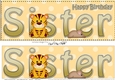 Large DL Happy Birthday SISTER 3D decoupage with Cute Little Tiger