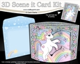 3D Triangle Shadow Box Scene it Card Kit - Cute Little Unicorn Rainbow 