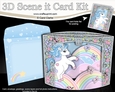 3D Triangle Shadow Box Scene it Card Kit - Cute Little Unicorn Blueberry