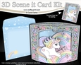 3D Triangle Shadow Box Scene it Card Kit - Cute Little Unicorn Rainbow 