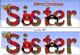 Large DL Merry Christmas SISTER 3D decoupage with Tartan Penguins