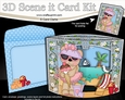 3D Triangle Shadow Box Scene it Card Kit - Livvy Bear has an Ice Cream at the Beach