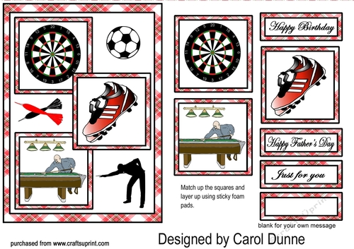 Three squares- Darts, snooker & football (Red)