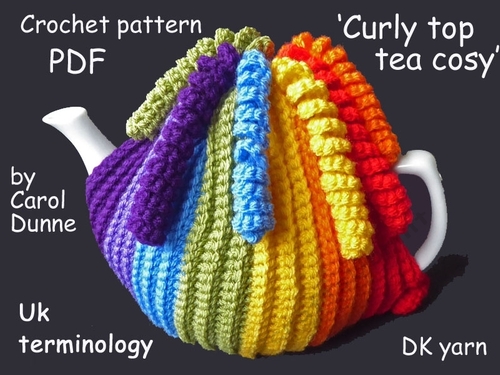 Curly top rainbow tea cosy crochet pattern