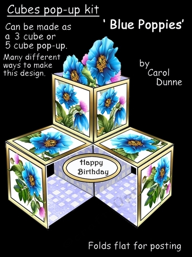 Pop-up cube Blue Poppies