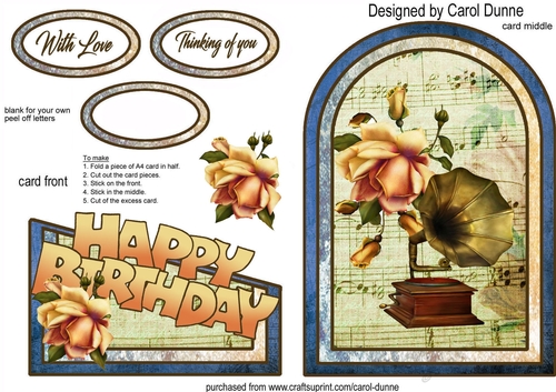 Cutaway Gramophone & rose (birthday)
