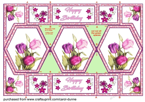 Hexagon shutter card Pink tulips