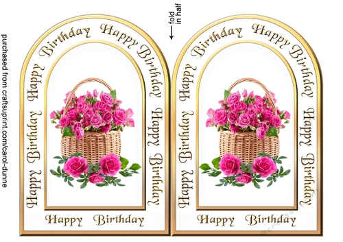Archway card Basket of pink roses