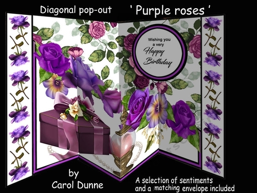 Diagonal pop-out purple roses