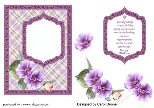 Lilac pansy decoupage with verse