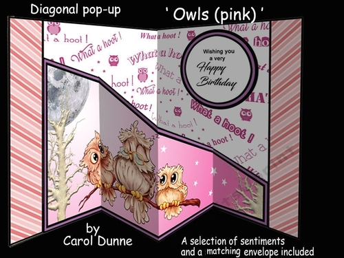 Diagonal pop-out Owls (pink)