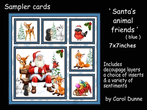 Sampler Santas animal friends (Blue)
