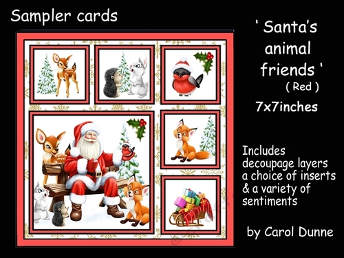 Sampler Santas animal friends (Red)