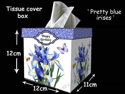 Tissue box cover Pretty blue irises