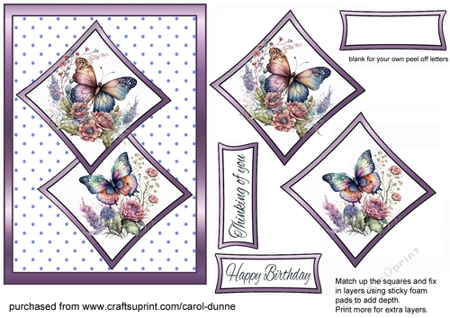 Two squares Lilac & blue butterflies