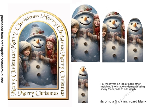 Arched card Snowman &  friends