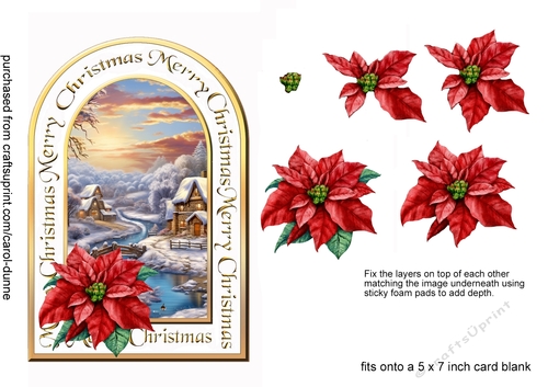 Arched card Winter scene with poinsettias