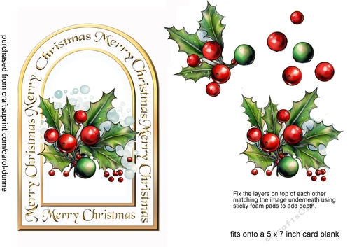 Arched card Holly & berries