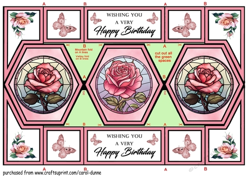 Hexagon shutter Stained glass pink roses