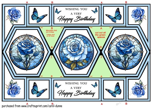 Hexagon shutter Stained glass blue roses