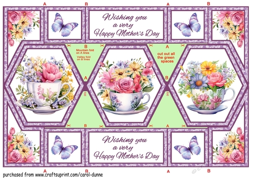 Hexagon shutter card Floral  teacups MD
